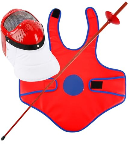 DJJYCTNM Kit D'épée D'entraînement D'escrime, Équipement D'entraînement pour Enfants, Gilet de Protection, Masque de Protection, Fleuret D'escrime en Plastique de 38,6 Pouces avec Son(Red)