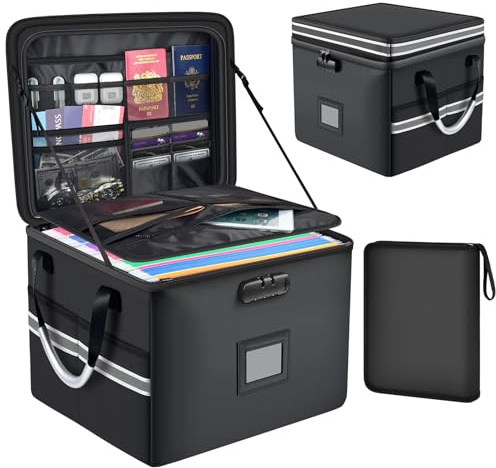 Zynqur 5200°F Upgraded 60L Fireproof Document Box & Expanding File Folder | 2 Layers, 3 Guide Rails Collapsible Water Resistant Storage, Hanging Letter/Legal Folder with Lock for Home & Office
