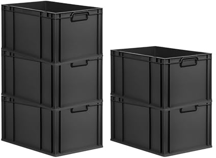 PROREGAL SparSet 5x Eurobox NextGen Color | HxBxT 32x40x60cm | 65 Liter | Griffe schwarz geschlossen | Verstärkter Boden | Schwarz | Eurobehälter, Transportbox, Transportbehälter, Stapelbehälter