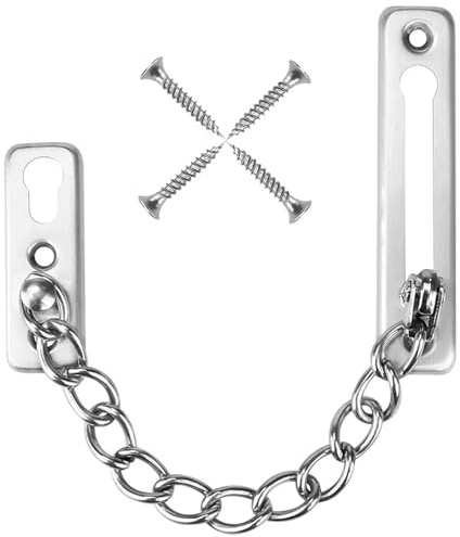 Door Chain Lock Stainless Steel with Sliding Bolt Silver | Heavy Duty Front Door Restrictor; Security Guard; For Home Apartment Hotel