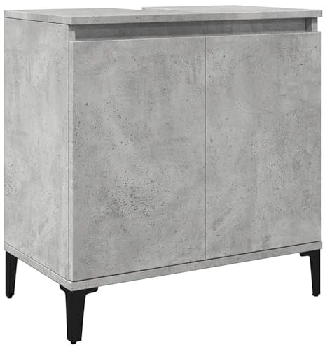 Eleganz Meuble sous-lavabo, gris béton, 58 x 33 x 60 cm, en matériau dérivé du bois et métal, armoire de salle de bain moderne, grande stabilité et design élégant, parfait pour les petites salles de