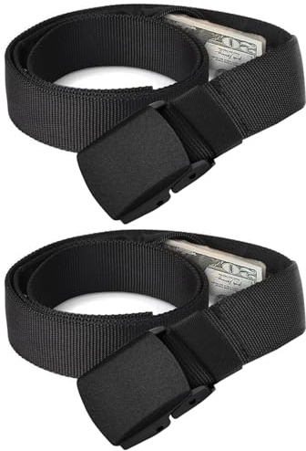2 Stück Geldgürtel mit Geheimfach Versteckte Reißverschluss-Geldgürtel-Tasche Verstellbarer Nylon Taillengürtel Für Outdoor, Festivals & täglichen Diebstahlschutz (Schwarz)