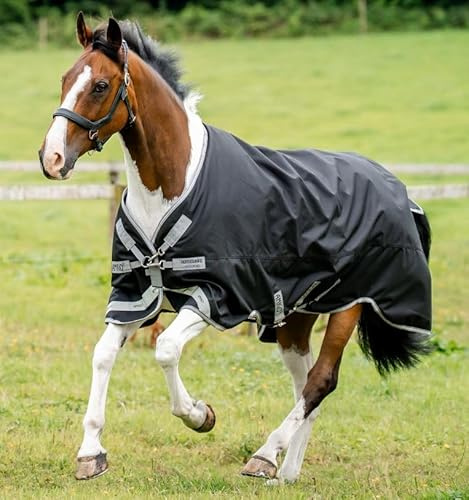 Horseware Amigo Bravo 12 XL Turnout 0g Light Black/Titanium Grey & Silver speziell für große Pferde