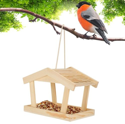 Vogelfutterstation – Futterstation aus Holz für Vögel, rustikales Design mit stabiler Funktion, Kolibri-Futterstation für Hof, Terrasse, Veranda, Weg, Fenster, Balkon, Baum, Zaun, 29 x 16 x 19 cm