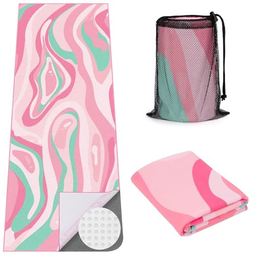 MicaYoung Yoga Handtuch Mikrofaser rutschfest für Yogamatte Saugfähig Schnelltrocknend Handtuch mit Antirutsch-Noppen Ecktaschen für Hot Yoga Pilates Sport Fitness