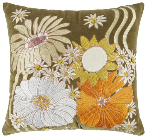 BUTLERS Dekokissen Baumwolle - Bohemian - Blumenmuster | Farbe Grün - Blumenmotiv - 50x50 cm - Sofakissen für Couch & Bett - Zierkissen für Wohnzimmer & Schlafzimmer