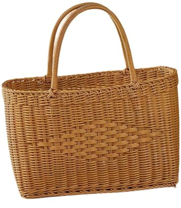 LOVIVER Cestino Intrecciato a Mano, Cestino portaoggetti Fatto a Mano, Elegante, Semplice, in Imitazione Rattan, Portatile con Manici, Multifunzionale per Il