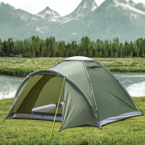 Wudyfei 3-4 People Tent with Porch, Dome Tent with Sewn-in Groundsheet PU5000mm Waterproof Windproof Easy Set up Lightweight Outdoor Family Tent for Camping, Hiking, Backpacking, Traveling, Trekking