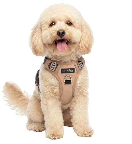 Funfox Hundegeschirr Kleine Hunde - Anti Zug Welpengeschirr mit Griff & Ringreflektoren, Atmungsaktives Verstellbares No Pull Brustgeschirr für Kleine Mittelgroße Hunde Outdoor Braun S
