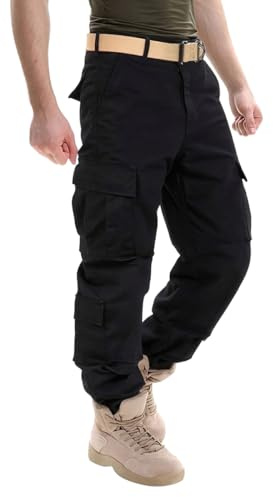 Onsoyours Pantalon Tactique Homme Cargo Treillis Militaire Randonnée Chasse Pantalon de Travail avec Poches A Noir L