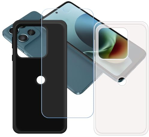 BMPNLSZ Funda (6,8) Screen Protector, Negro + Translúcido Suave Silicona TPU Canica Carcasa Caso Case + Cristal Templado Film Vidrio