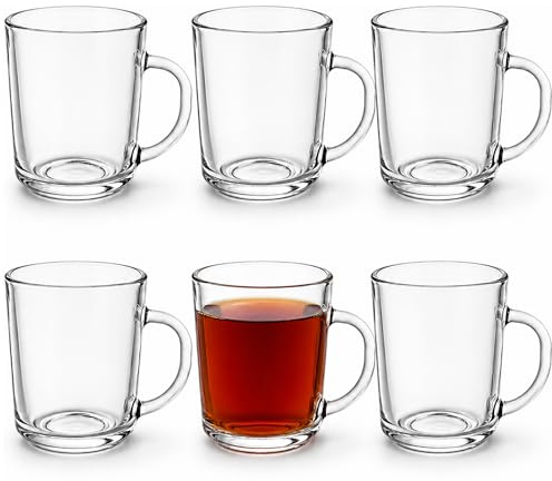 Glastassen Set mit Henkel | Klassische Teegläser & Kaffeetassen aus klarem Glas | Spülmaschinenfest & Hitzebeständig | Trinkgläser für Tee, Kaffee, Cappuccino | Erhältlich in 6er, 12er & 24er Set (6)
