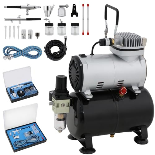 Kit Aerografo con Compressore e Serbatoio, Aerografi a Doppia Azione, Regolatore pressione, Separatore acqua‑olio, Per Nail Art, Abbigliamento, Cosmetici,Tatuaggio