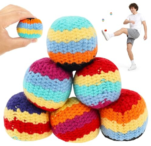 Eyoulife Jongleringsbollar set 6 cm granulatfyllda jongleringsväskor, virkade squash bollar för kastsport, mjuka minikickbollar och kastpåsar för inomhus och utomhus, fest souvenirer färgglada (6 st)