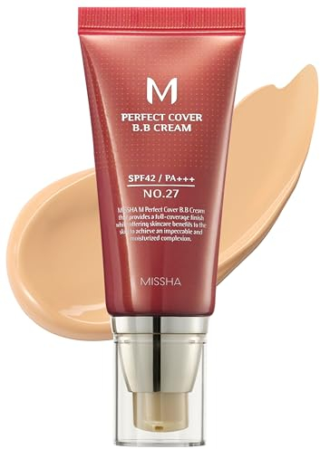 MISSHA M PERFECT COVER BB CREAM #27 SPF 42 PA+++ 50ml-Lightweight, Multi-Function, High Coverage Makeup to help infuse moisture for firmer-looking skin with reduction in appearance of fine lines