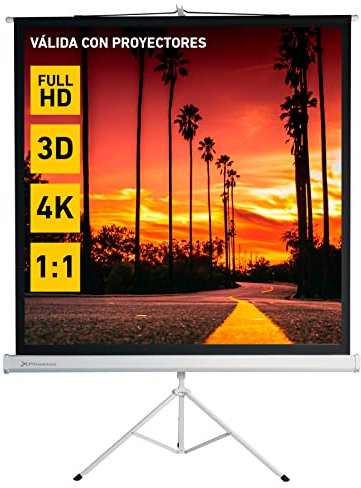 Phoenix Technologies Pantalla de Proyección con Trípode Portátil Manual Formato 1:1 Altura Ajustable (2 x 2 m), Color Blanco