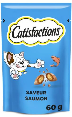 CATISFACTIONS Friandises pour Chat et Chaton Saveur Saumon - Lot de 6 Sachets 60g - Croquantes à l'Extérieur Tendres à l'Intérieur - Idéal pour Partager un Moment de Complicité