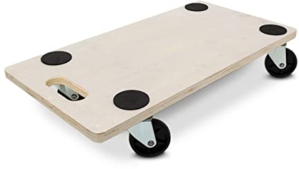 Relaxdays Transportroller HBT: 11 x 58 x 30 cm Transportbrett aus Holz mit praktischem Griff Tansporthilfe als Möbelroller und Transportwagen mit Lenkungsrollen Rollbrett bis 200 kg belastbar, natur