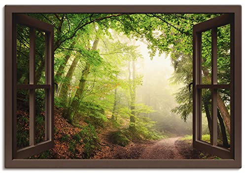 ARTLAND Wanddeko Leinwand Bilder Wandbild Landschaften Wald Foto Grün B8CN Fensterblick Natürliche Torbögen durch Bäume