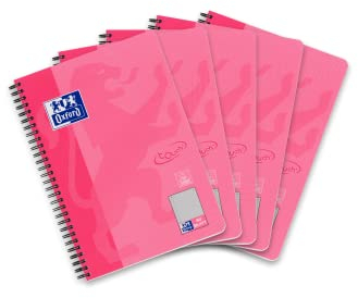 Oxford Touch Collegeblock B5 (17,6x25 cm) kariert mit Rand, 160 Seiten, pink, 5 Stück