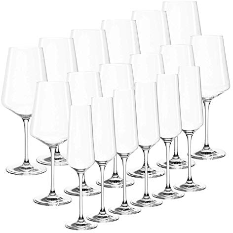 Leonardo Puccini 069539 - Set di 18 bicchieri da spumante, 6 bicchieri da vino rosso, vino bianco