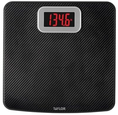 Taylor Digital Bathroom Scale, Body Weight Scale 400 LB Capacity, Carbon Fiber Anti-Slip Mat, 11.8 x 11.8 Inch Platform, Black
