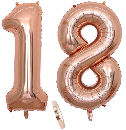 2 Numero di Palloncini 18,Numero 18 Compleanno Decorazione Oro Rosa Ragazza,40 Palloncino a Foglio di Elio Gonfiabile,Happy Birthday Party Palloncino Gigante Prom Festa Party(XXXL 100cm)