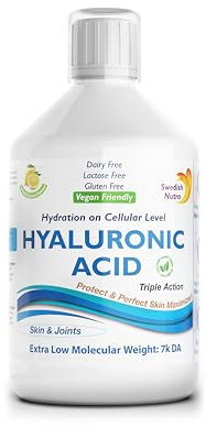 Swedish Nutra - Hyaluronic Acid Liquid Supplement - Pack of 500 ml, 33 Day Supply | Plus Vitamin C & Silica for Skin & Joint Hydration | Vegan & Free from Sugar & Gluten | 100% Natural Lemon Flavour
