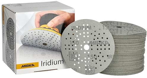 Mirka papel de lija Iridium Ø125 mm cierre adhesivo 89 agujeros grano150 | Papel de lija premium grano 150 para lacas masillas imprimación madera acero plástico 100 piezas cierre adhesivo