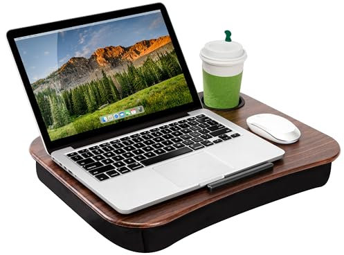 LapGear Becherhalter Knietisch mit Geräteecke, Espresso-Holzmaserung, passend für Laptops bis 39,6 cm (15,6 Zoll), Stil Nr. 46324