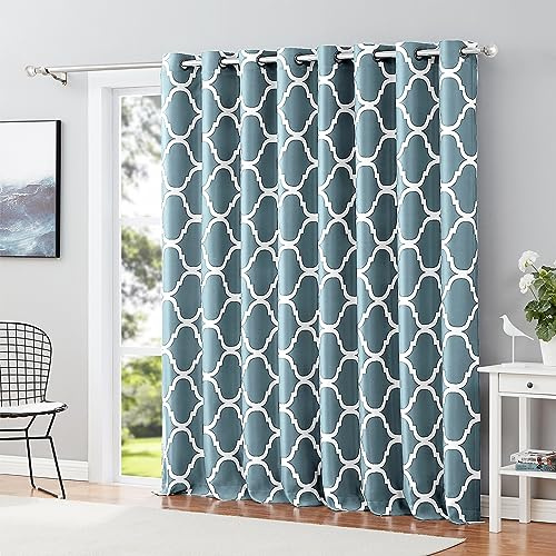 Melodieux Moroccan Wide Curtains Room Darkening Blackout Drape for Extra Wide Window, Patio Sliding Glass Door, 1 Panel (100 x 84 Inch, Dusty Teal)