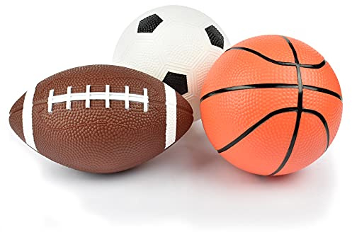 Legami - Set di 3 Mini Palloni, Mini Ball Set, 12x3,7 cm, Pallone da Calcio, Pallone da Football Americano e una Palla da Basket, tutti in Miniatura, in Plastica, Multicolor