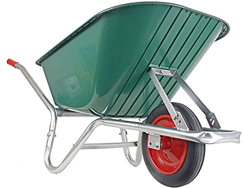 BPA Schubkarre extra Wintergeeignet Schubkarren verzinkt mit Vollgummirad pannensicherer Vollgummireifen | Kunststoffmulde 100 Liter | verzinkter Rahmen | Vollgummirad schmal mit Kugellager