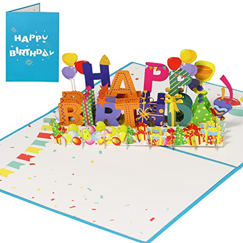LINPOPUP® 3D Pop-Up Grußkarten Geburtstag, Geburtstagskarte mit Umschlag, Happy Birthday - Gutscheinkarte zum Geburtstag, Geschenk für Freunde, Mann, Frau, Kollegen, Geburtstagsgeschenk, N130