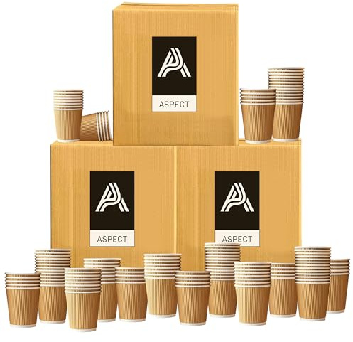 Aspect Ripple, Paper Coffee Cups, Triple Wall Insulated Disposable, Brown Kraft, 8oz Pack of 200 for Takeaway, Hot and Cold Drinks