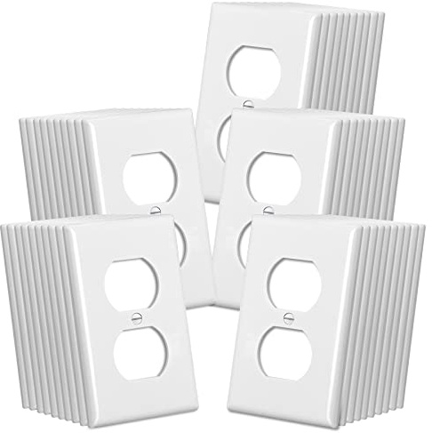 CML Duplex Outlet Covers, 50 Pack Electrical Outlet Wall Plate, 1-Gang Switch Plates, Dual Receptacle Faceplate, Standard Size 2.76’’ x 4.5’’, Impact Resistant, UL Listed, White, Contractor Pack