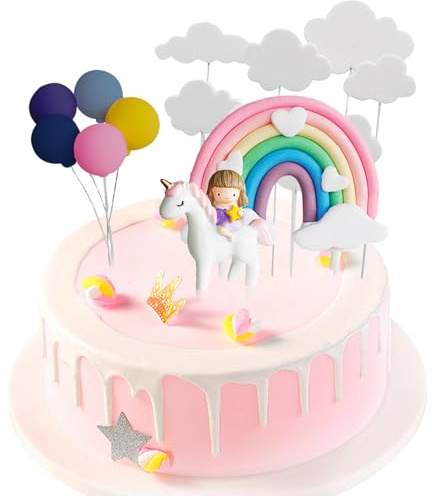 EACHPT Einhorn Deko Torte,Tortendeko Einhorn Geburtstag Kuchen Dekoration Wolke Regenbogen Luftballons Kuchen Topper Einhorn Tortendekoration Kit für Kinder Mädchen Junge Geburtstag Baby Shower Party