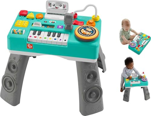 Fisher-Price Lernspaß DJ Spieltisch - musikalisches Lernspielzeug mit 3 Klavierspielmodi, Lichtern, Version: Englisch Reduzierte Verpackung, HTK83
