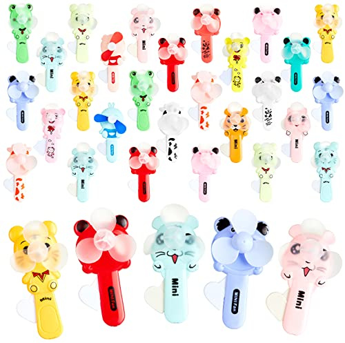 Retisee 30 Pcs Mini Portable Fans Bulk Cute Summer Hand Press Manual Cooling Handheld Fans Bulk for Outdoor Cooling Gifts (Assorted Style)