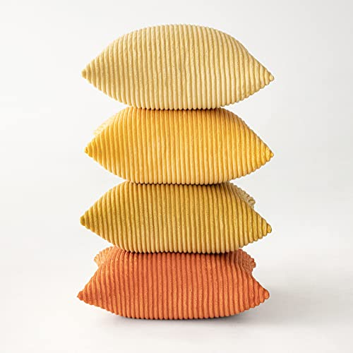 MIULEE Kordsamt Kissenbezug Weiche Kissenhülle Dekorative Sofakissen Quadratische Dekokissen Moderne Zierkissenbezug Gestreifte Kissenbezüge für Wohnzimmer Schlafzimmer 4 Stück 45x45cm Gelb
