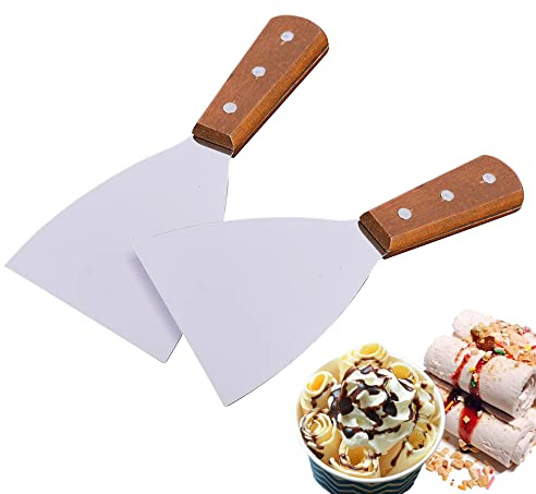 Qichksum Commercial 2PCS Ice Cream Spatula, Stainless Steel Roll Ice Cream Shovel, Grill Griddle Shovel Scraper Diner Flat Making Tools for Home Kitchen Outdoor