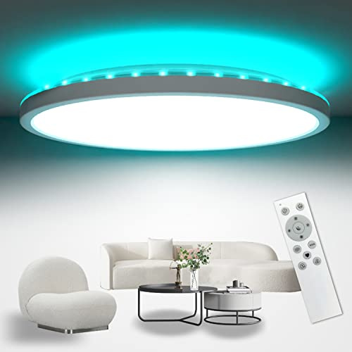 zemty LED Deckenleuchte Dimmbar 40CM, 36W 3200LM RGB Deckenlampe Farbwechsel mit Fernbedienung, 3000K-6000K Wasserfest Lampen Decke für Badezimmer Jugendzimmer Wohnzimmer Schlafzimmer