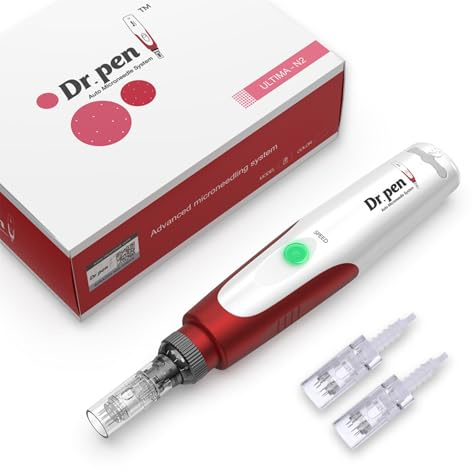 P-Beauty Derma Pen Microneedling-Gerät inkl. 12 Nadeln - Anti-Aging, Anti-Falten, Hautverjüngung, Narbenbehandlung, Haarwuchs- & Wirkstoffaufnahme-Anregung