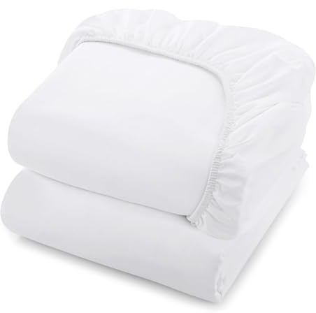 Linteum Textile Supply – Jersey Hospital Sheet, Elastic All-Around Fitted Sheet, Soft & Breathable Jersey Knit – Fits Hospital Size Beds 36” x 84” x 16” – Home & Care Bedding - White, Pack of 2, 19oz