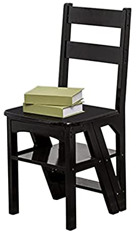 Schwarze Leiter-Stuhl-Kombination, klappbarer Holz-Tritthocker, tragbare Treppe, Trittleiter, multifunktionale Bibliotheksstufen, Bücherregal, Ausstellungsregale