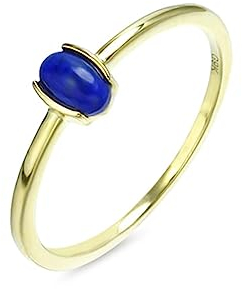 KnSam Gelbgold 750 Ring Echtes, Klassiker Hochzeitsring mit Lapislazuli - Blau & Oval, 18K Gold Hochzeitsband Verlobungsring für Damen, Gold, Gr.66