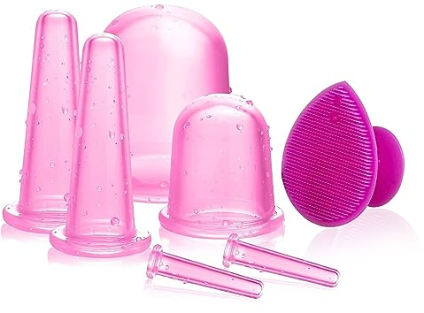 Set Coppettazione Viso Silicone, coppe anticellulite con coppe per il corpo, coppettazione del viso, coppette per gli occhi e Pennello esfoliante