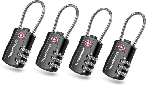 TravelHawk Koffer Zahlenschloss - 4er Set - TSA Schloss mit Zahlencode Kofferschloss Vorhängeschloss Gepäckschloss Kabelschloss 3-Stellig Kombinationsschloss Reiseschloss für Reisekoffer Reisetasche
