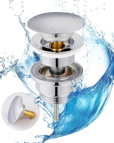 Hibbent Scarico Universale per Lavandino con e senza Troppopieno-Tutto realizzato in ottone cromato-Valvola di Scarico Pop Up con Dimensioni Variabili per Diverse Spessori e Tipi di Lavabi - G 1 1/4