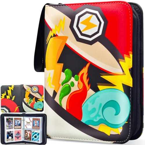 Card Binder for Pokemon 480 Pocket, PU Leather 4 Pocket Trading Card Binder with Zip. Card Folder Book with 60 Pages, Card Holder Album
